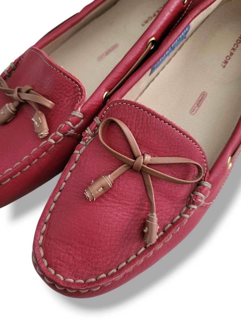 ROCKPORT Red Leather Washable Driving Moccasin Loafers